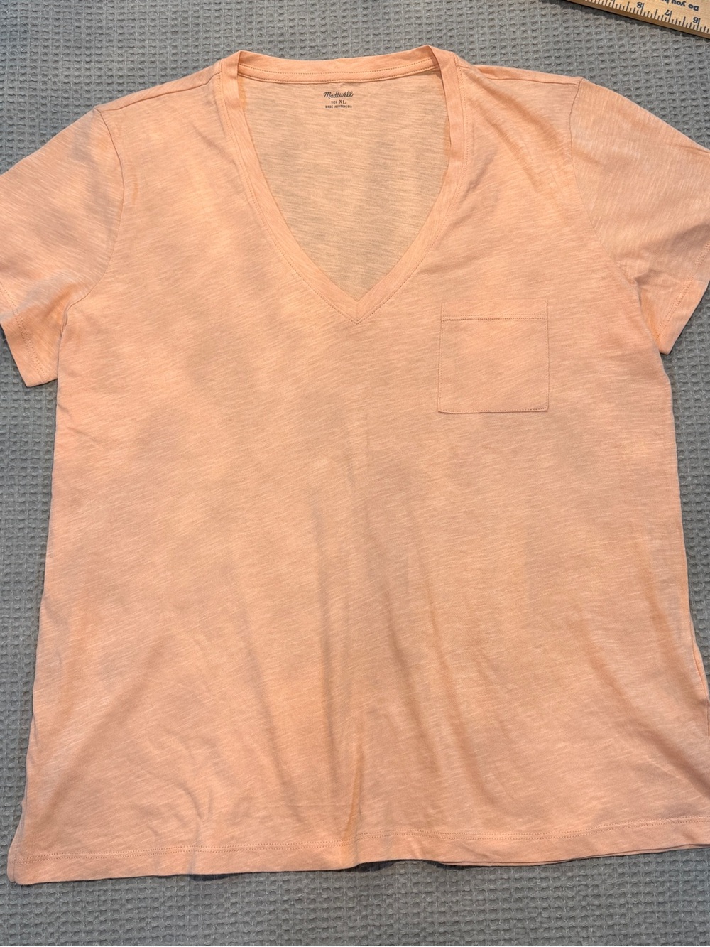 Madewell Peach Short-Sleeve V-Neck Pocket Tee